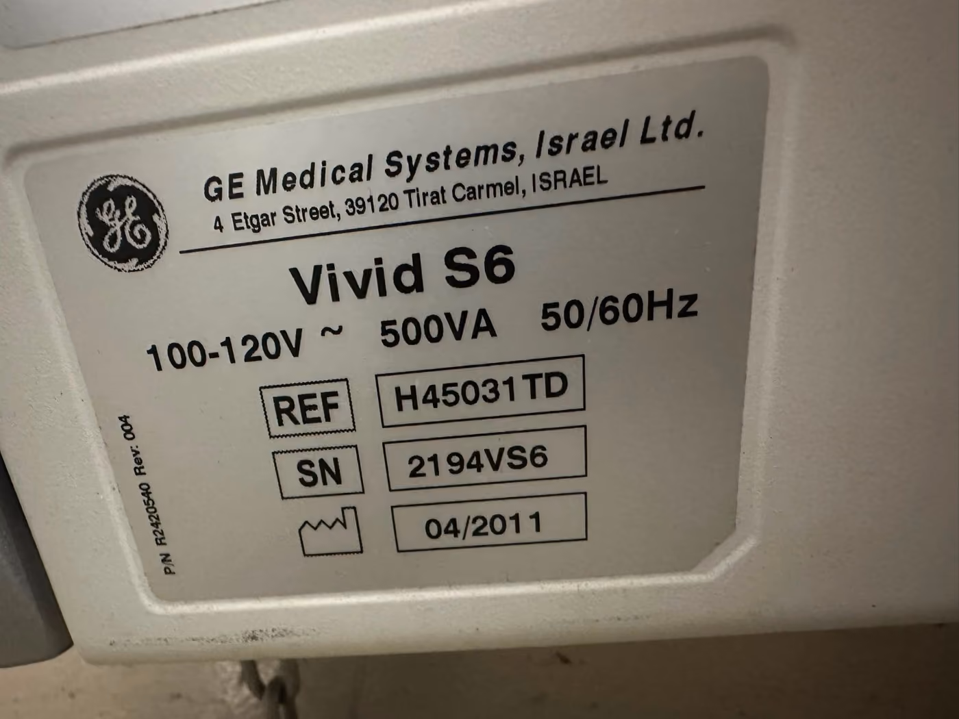 2011 GE Vivid S6, photo 9